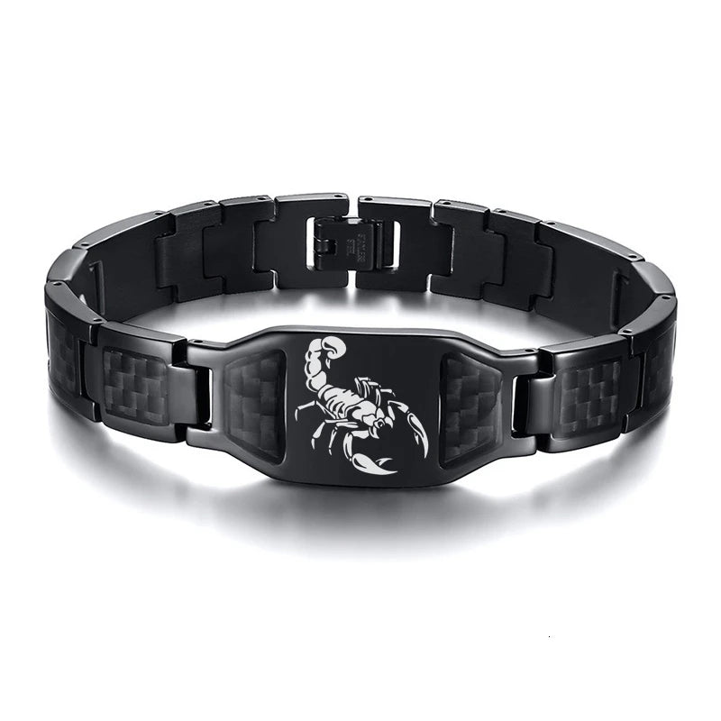 Ahmose Personalize Mens Stylish Scorpion Cross Shield Images  Bracelets with Unique Carbon Fiber Custom Jewelry Gifts for Him