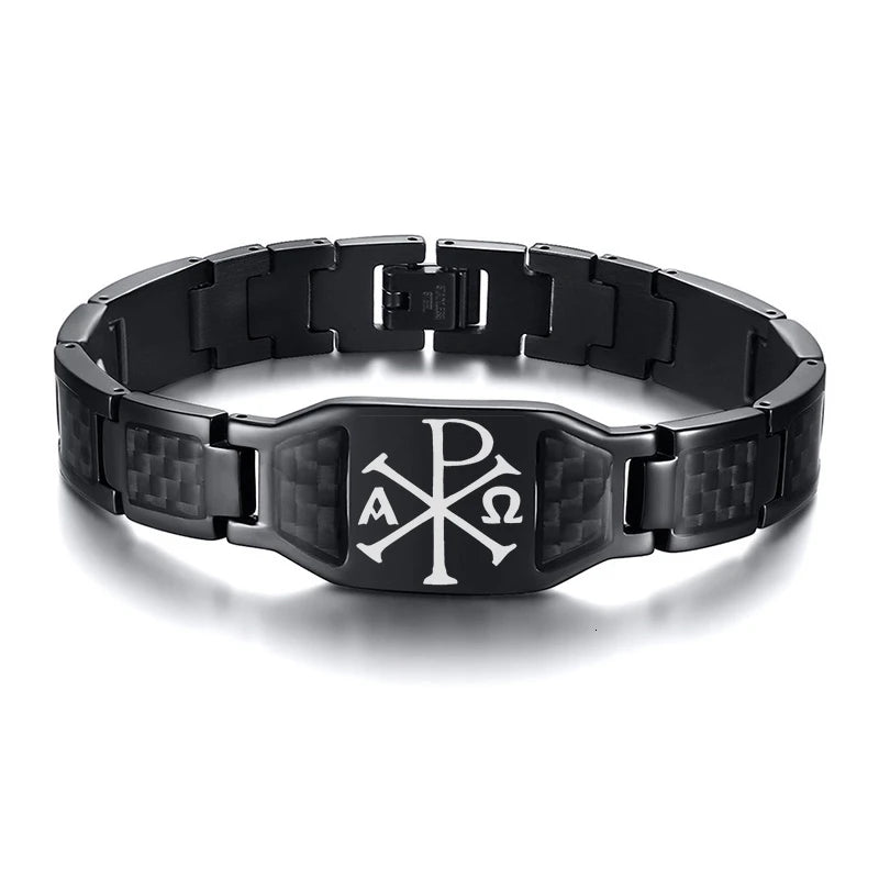 Ahmose Personalize Mens Stylish Scorpion Cross Shield Images  Bracelets with Unique Carbon Fiber Custom Jewelry Gifts for Him