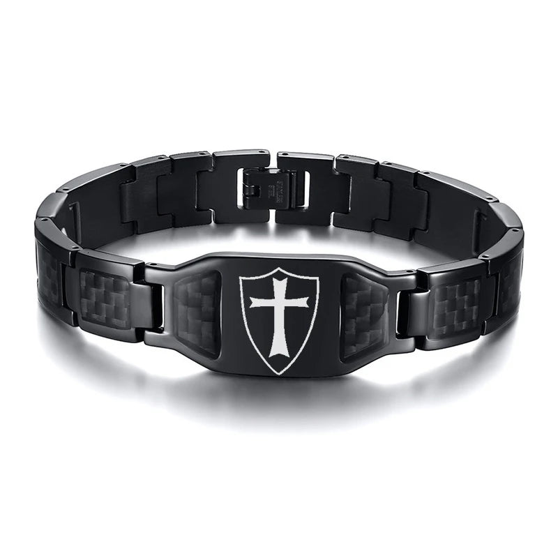 Ahmose Personalize Mens Stylish Scorpion Cross Shield Images  Bracelets with Unique Carbon Fiber Custom Jewelry Gifts for Him