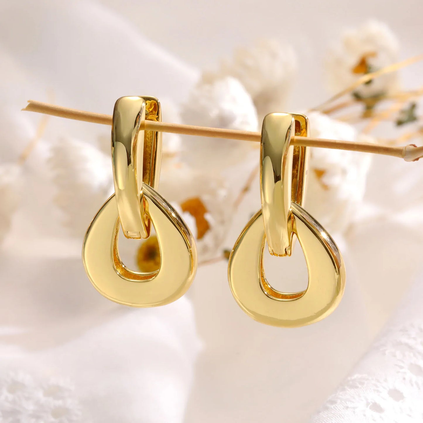 Hoop Earrings For Women 18k Gold Plated Smooth Double Ring