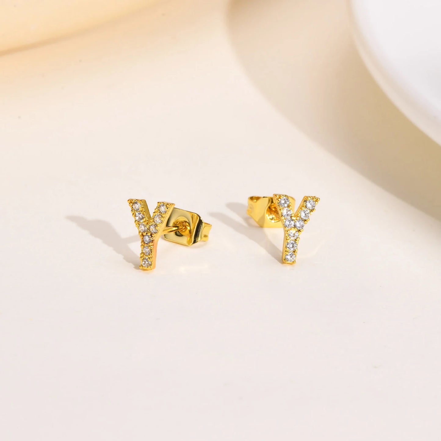 Delicate Bling 26 A-Z Initial Letter Stud Earrings for Women Girls