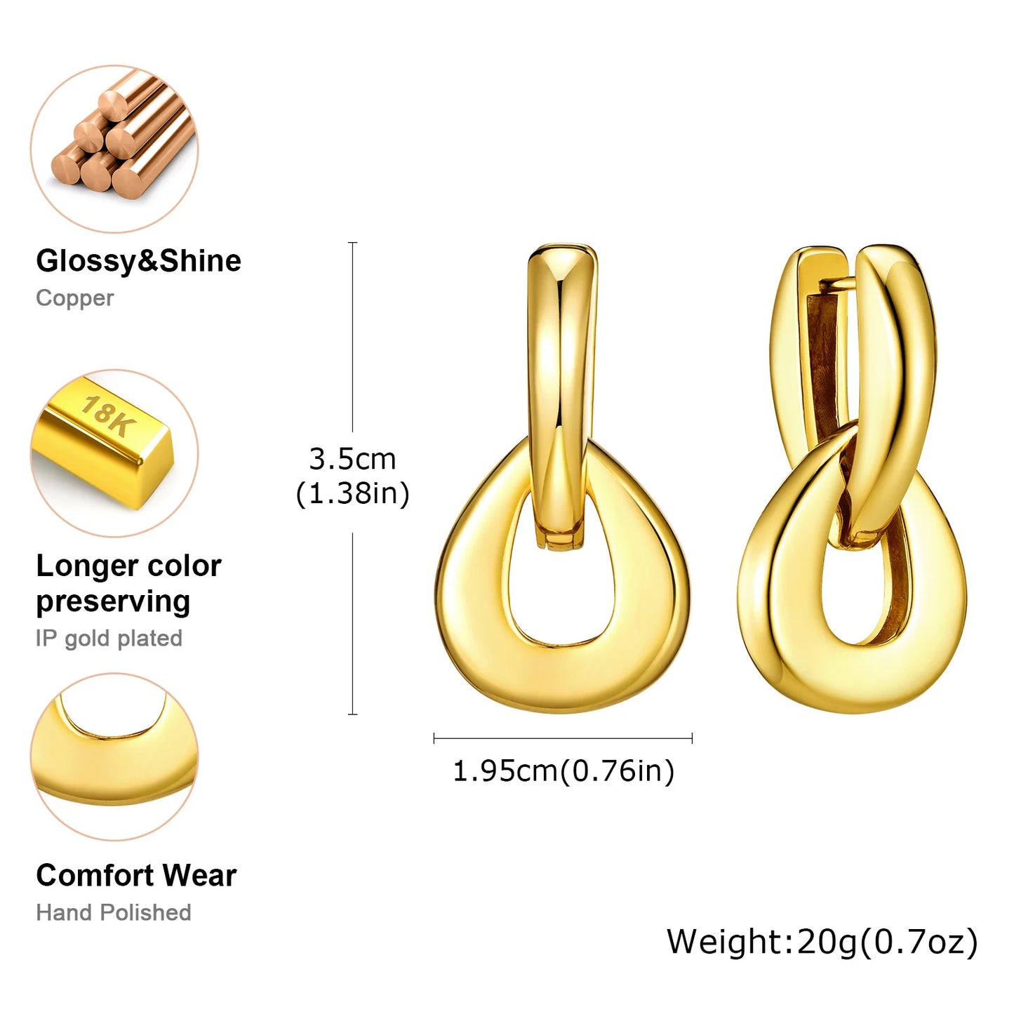 Hoop Earrings For Women 18k Gold Plated Smooth Double Ring