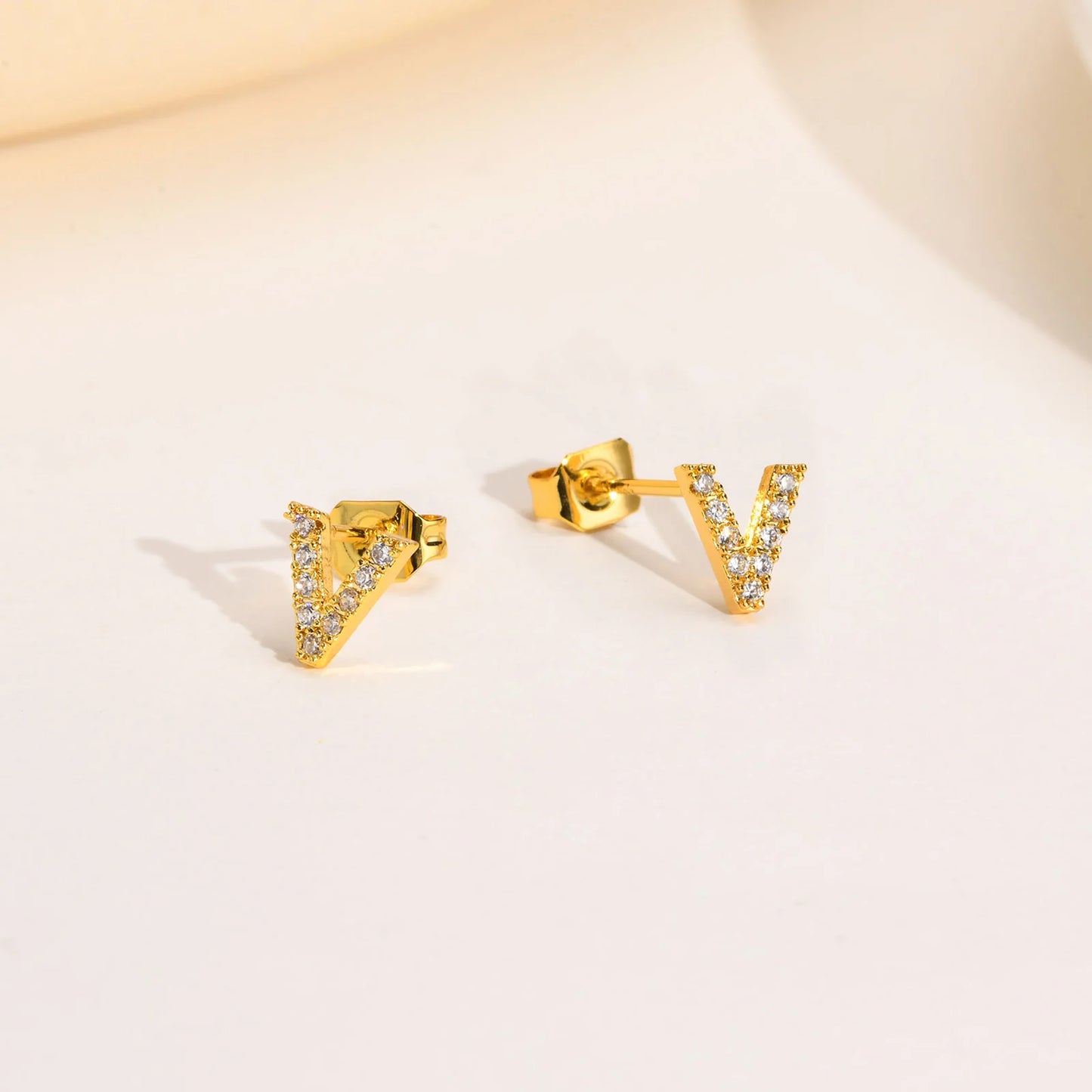 Delicate Bling 26 A-Z Initial Letter Stud Earrings for Women Girls