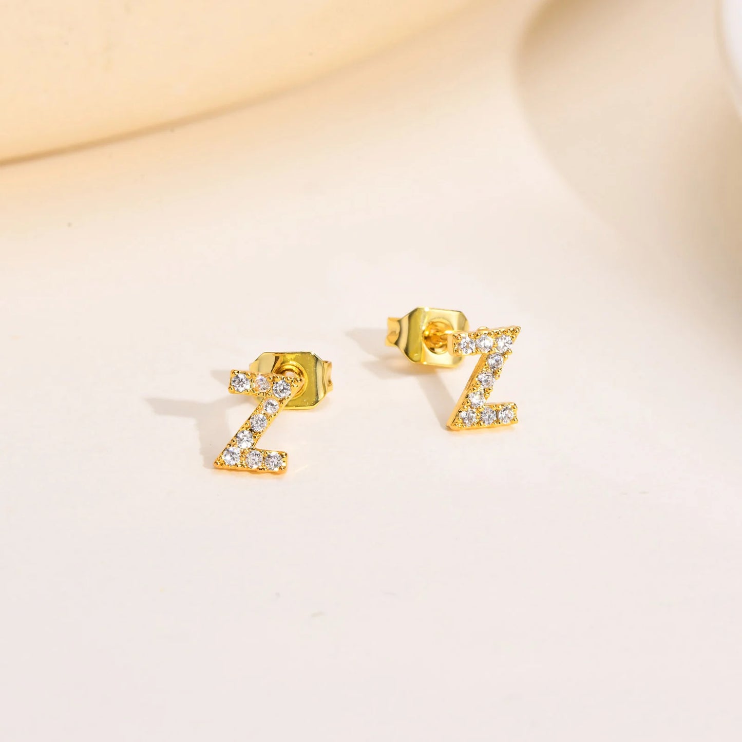 Delicate Bling 26 A-Z Initial Letter Stud Earrings for Women Girls