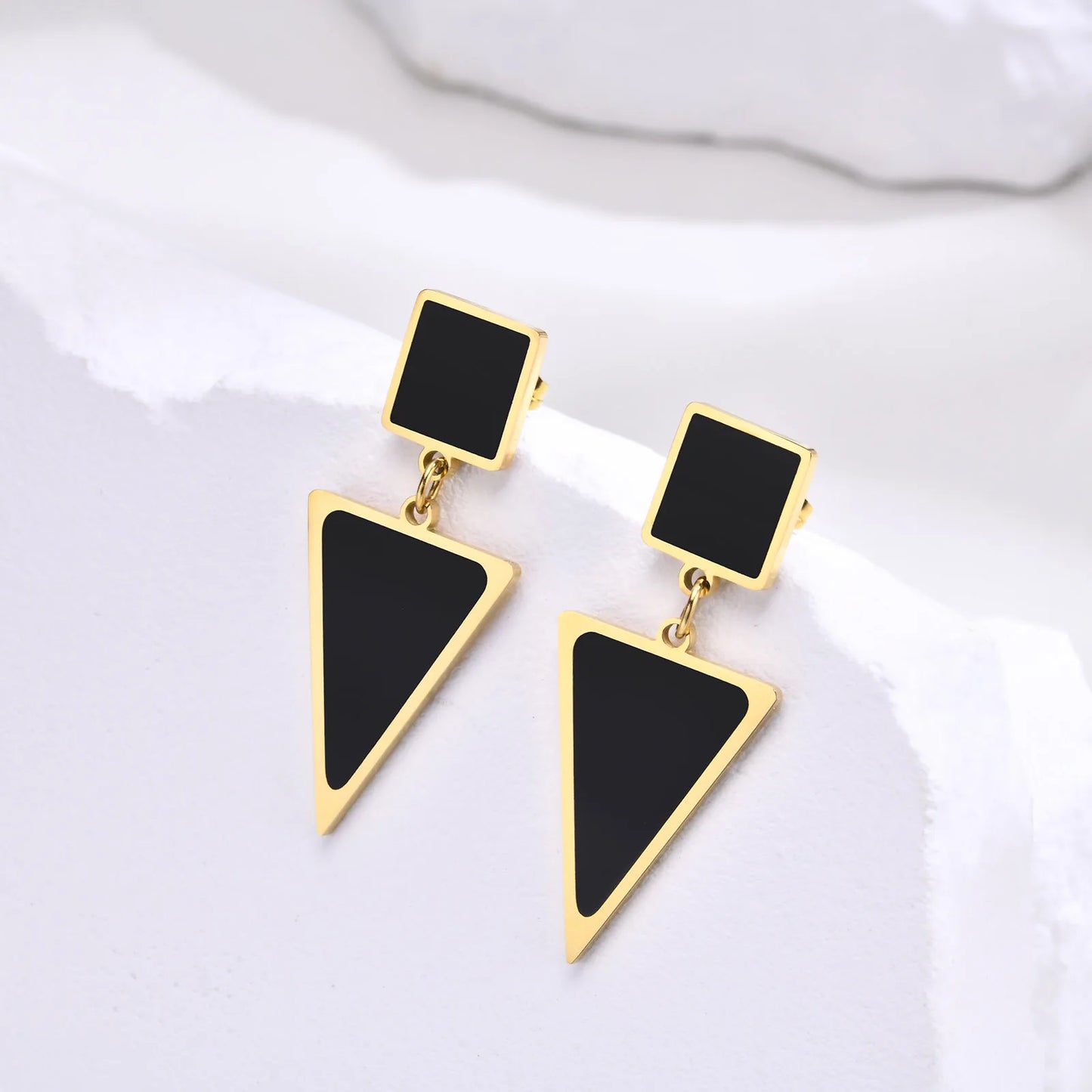 Black Square and Triangle Earrings for Women