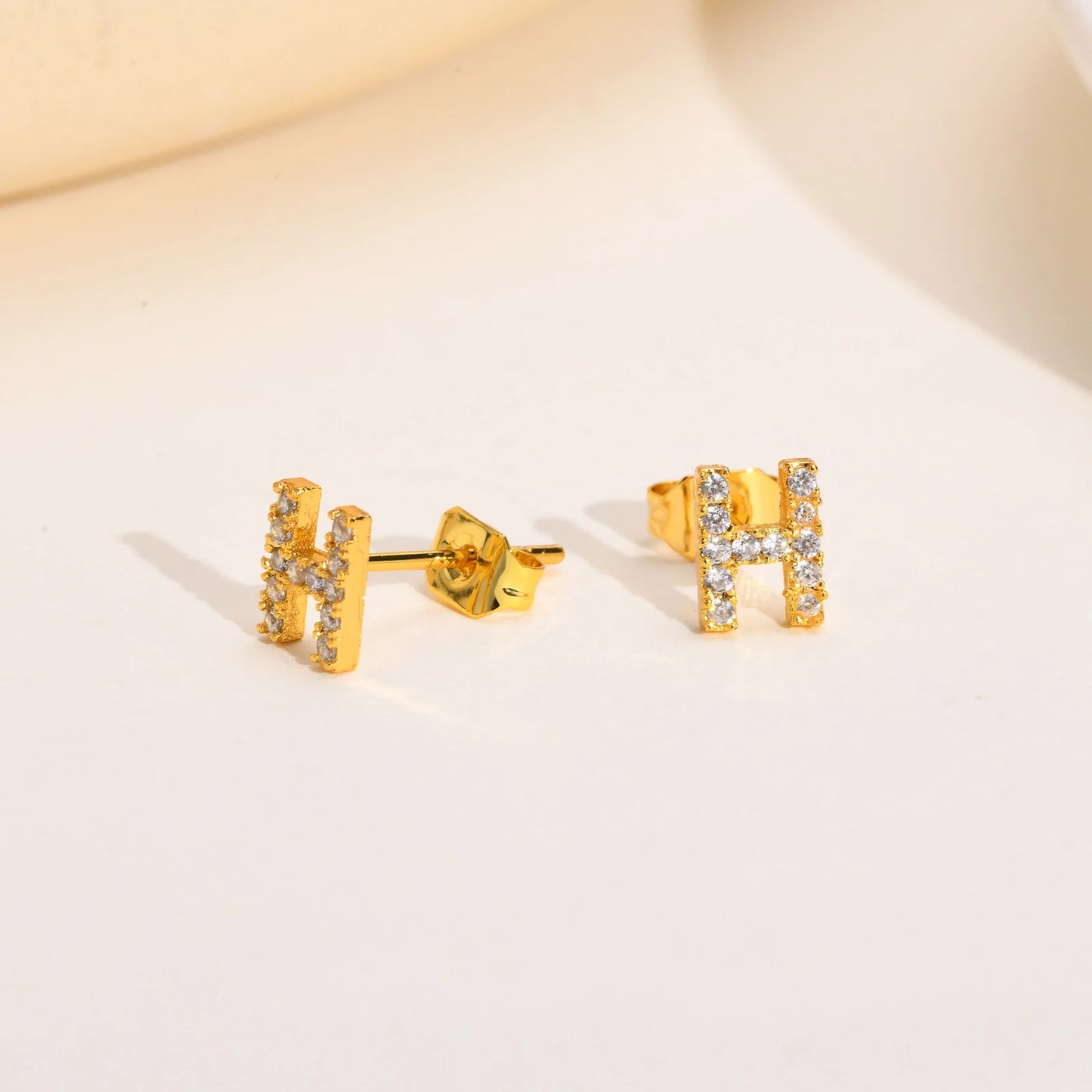 Delicate Bling 26 A-Z Initial Letter Stud Earrings for Women Girls