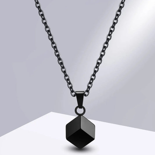 Userkaf Necklaces for Men Women,Glossy Stainless Steel Minimalist Geometric Cube Pendant Collar Jewelry