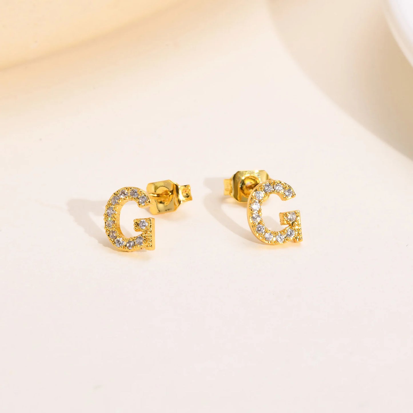 Delicate Bling 26 A-Z Initial Letter Stud Earrings for Women Girls