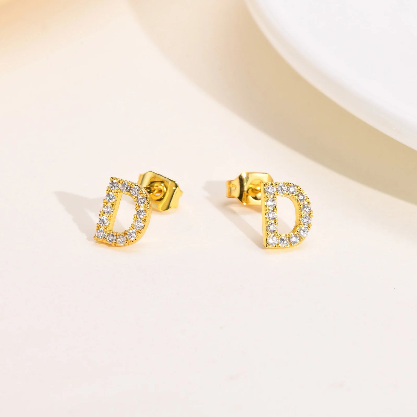 Delicate Bling 26 A-Z Initial Letter Stud Earrings for Women Girls