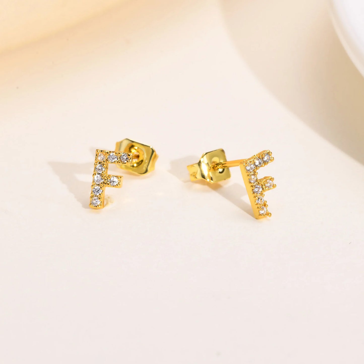 Delicate Bling 26 A-Z Initial Letter Stud Earrings for Women Girls