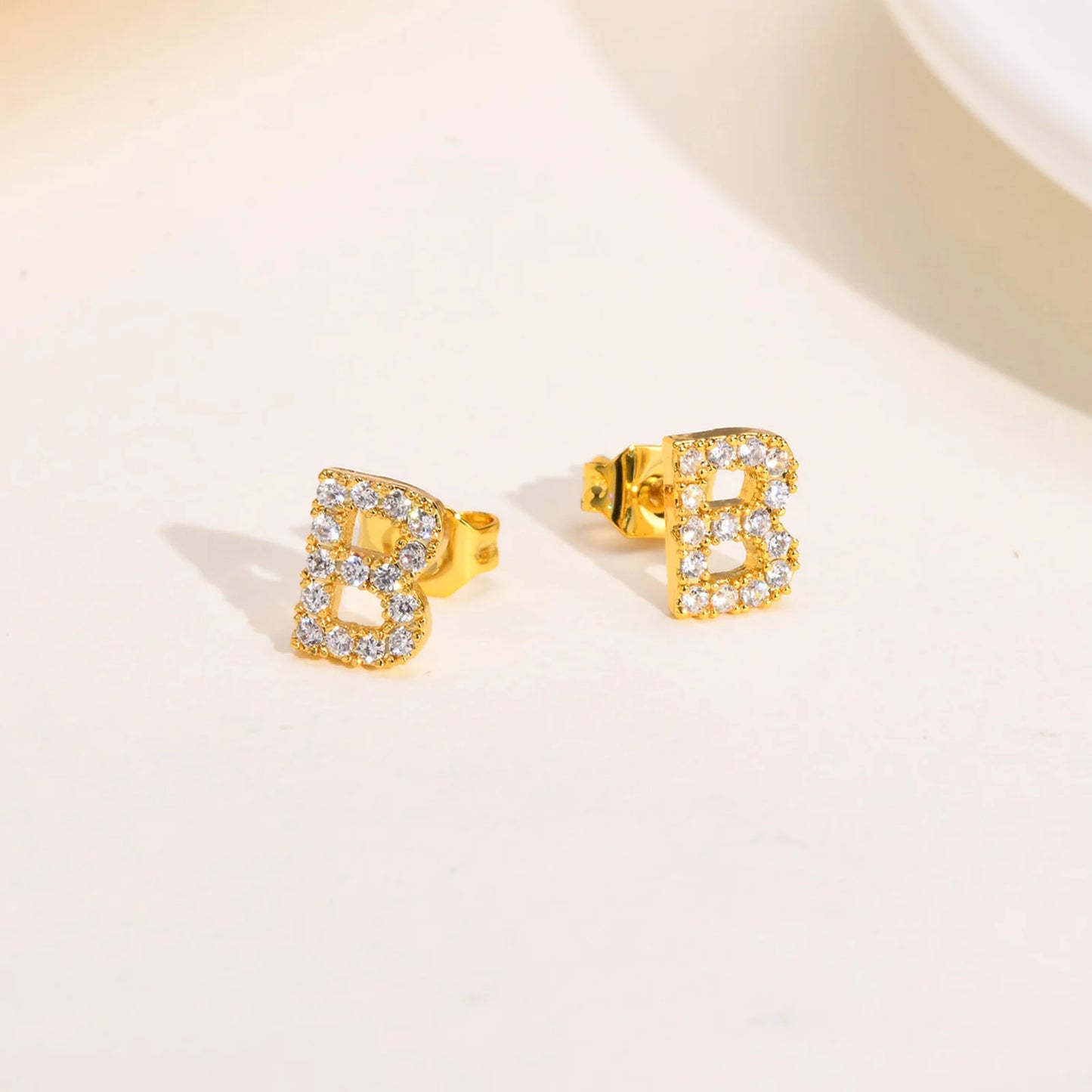 Delicate Bling 26 A-Z Initial Letter Stud Earrings for Women Girls