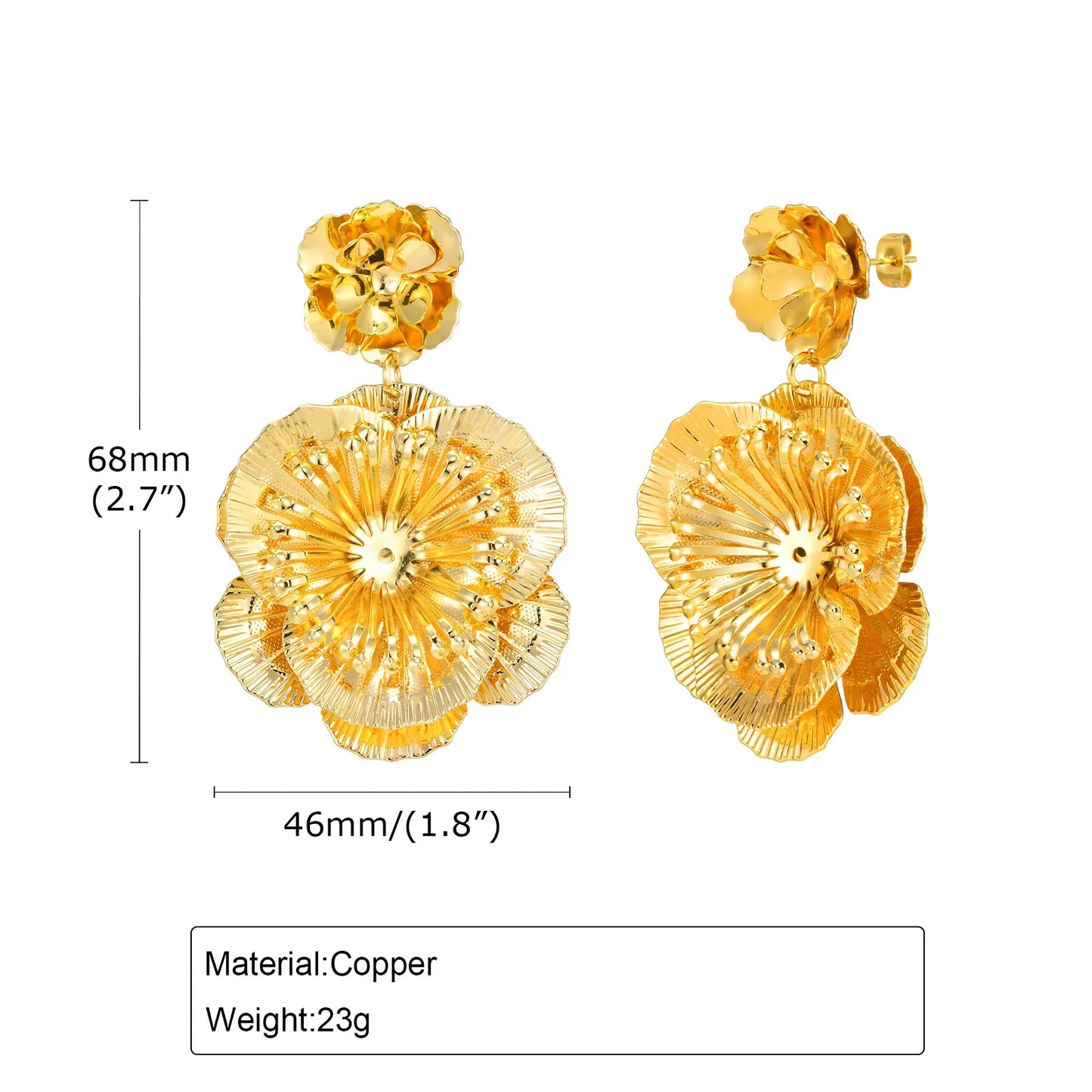 Big Vivid Women Flower Dangle Earrings