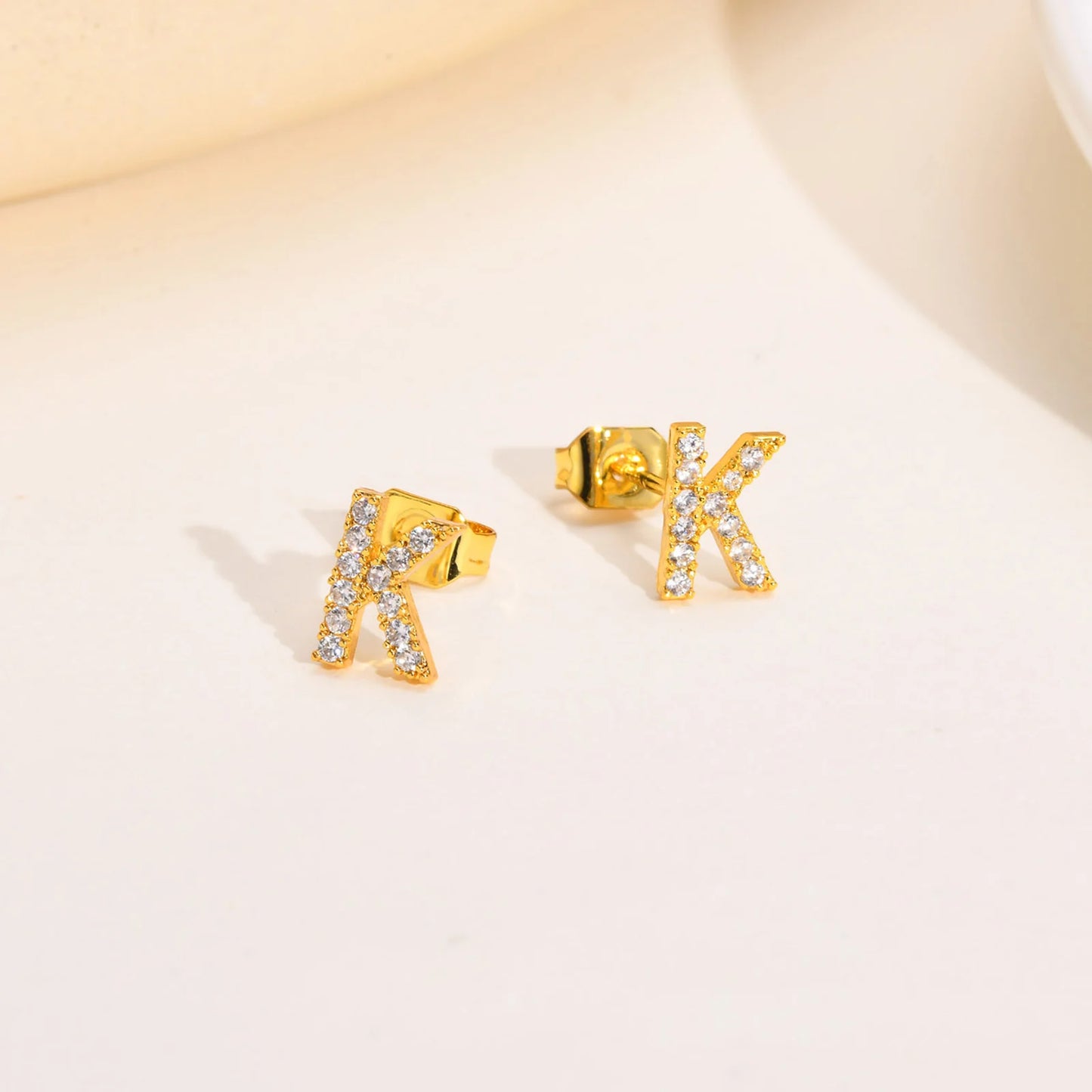 Delicate Bling 26 A-Z Initial Letter Stud Earrings for Women Girls