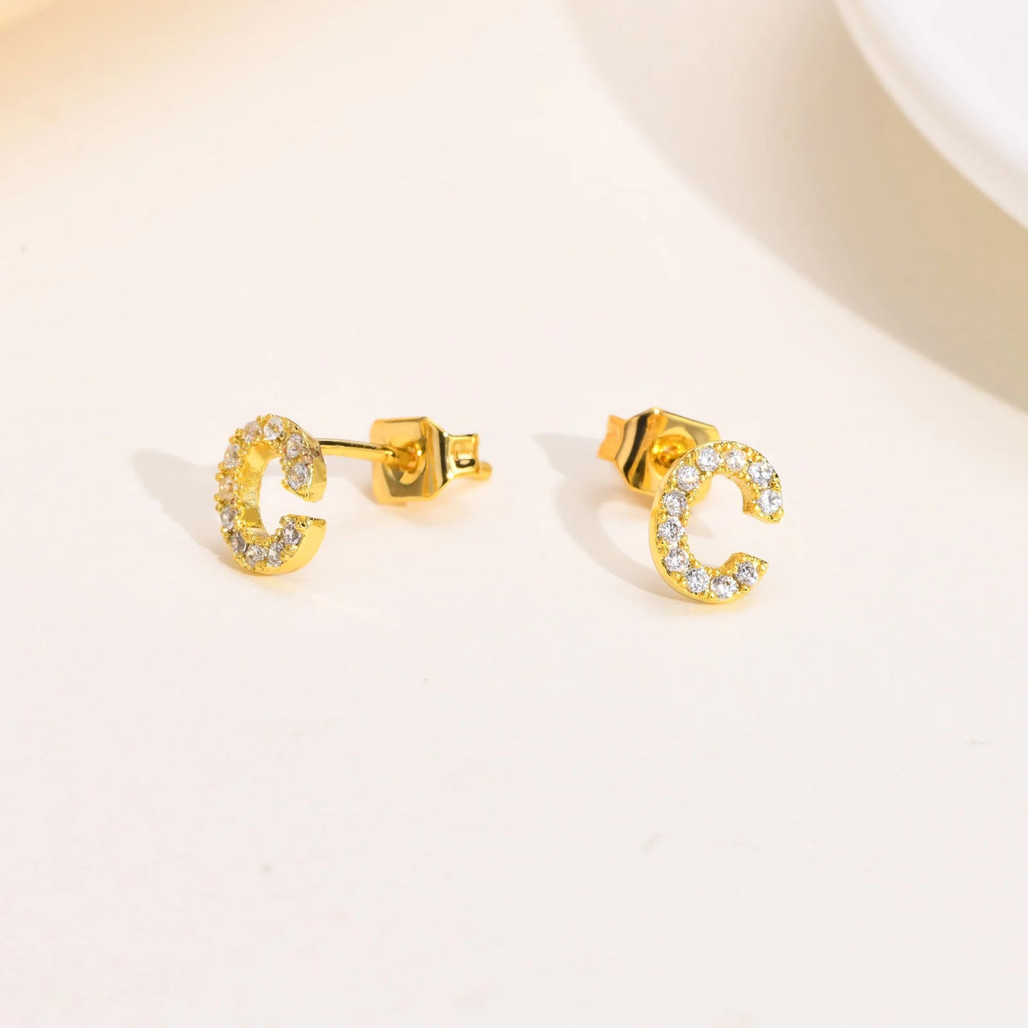 Delicate Bling 26 A-Z Initial Letter Stud Earrings for Women Girls