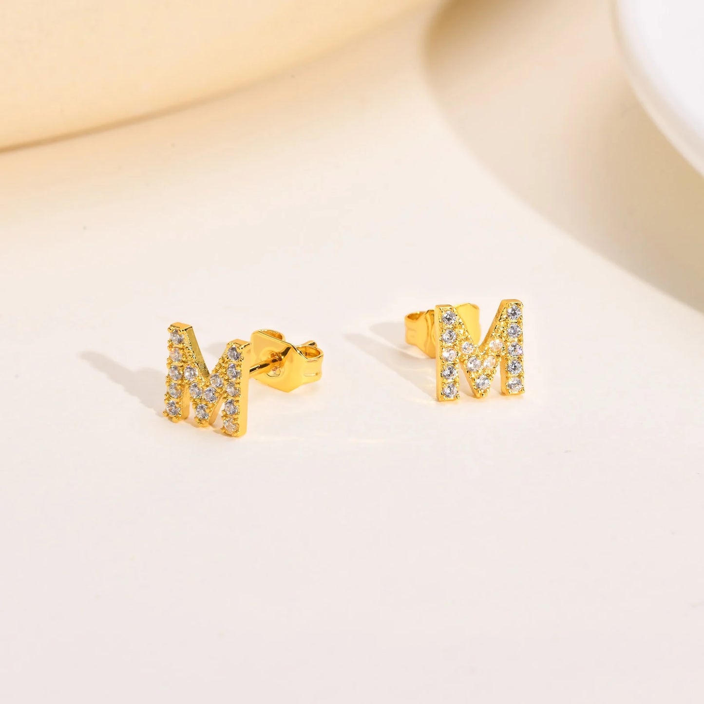 Delicate Bling 26 A-Z Initial Letter Stud Earrings for Women Girls