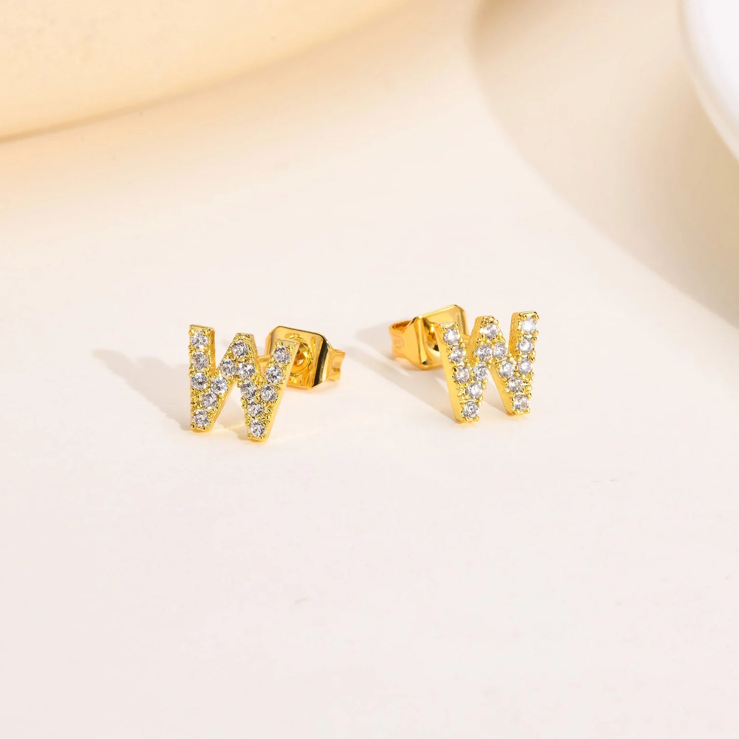 Delicate Bling 26 A-Z Initial Letter Stud Earrings for Women Girls