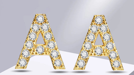 Delicate Bling 26 A-Z Initial Letter Stud Earrings for Women Girls