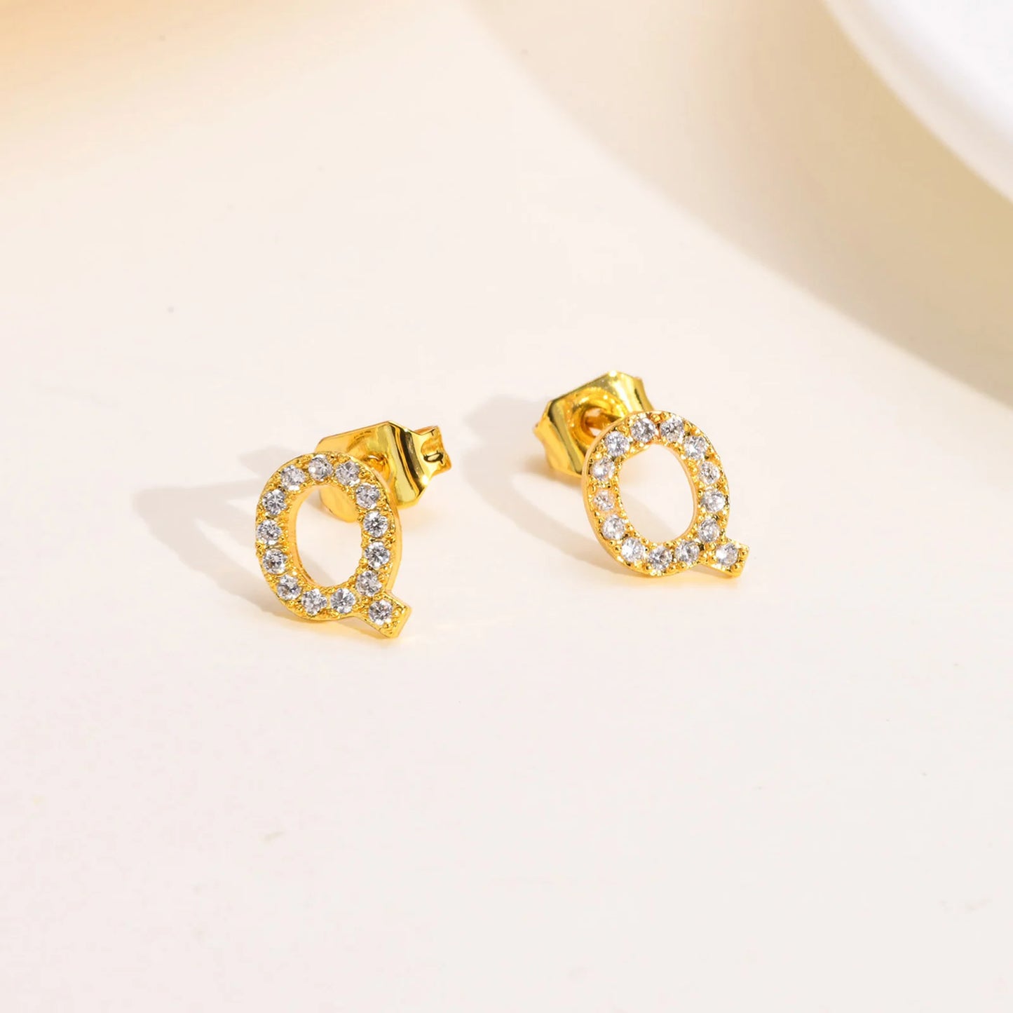 Delicate Bling 26 A-Z Initial Letter Stud Earrings for Women Girls