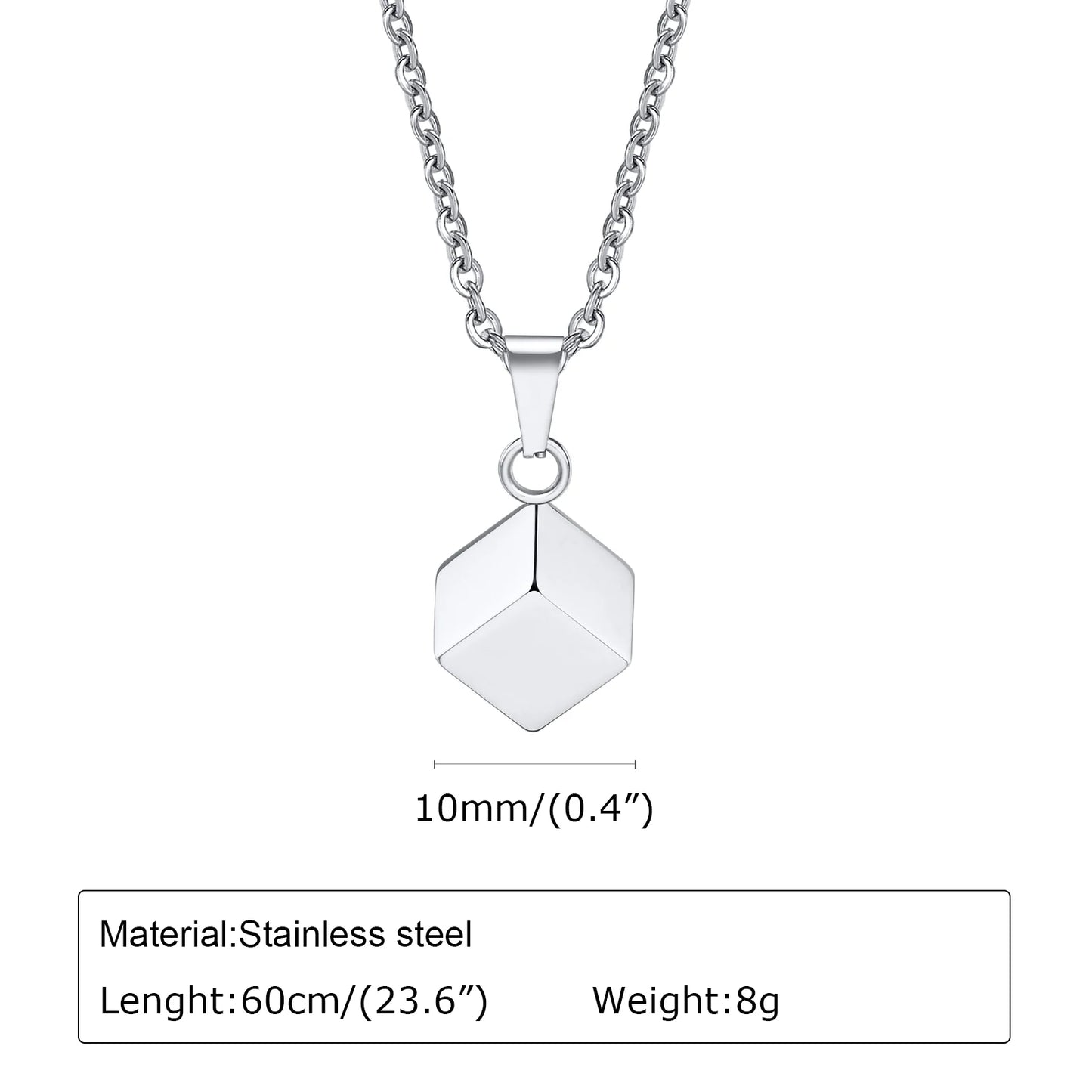 Userkaf Necklaces for Men Women,Glossy Stainless Steel Minimalist Geometric Cube Pendant Collar Jewelry