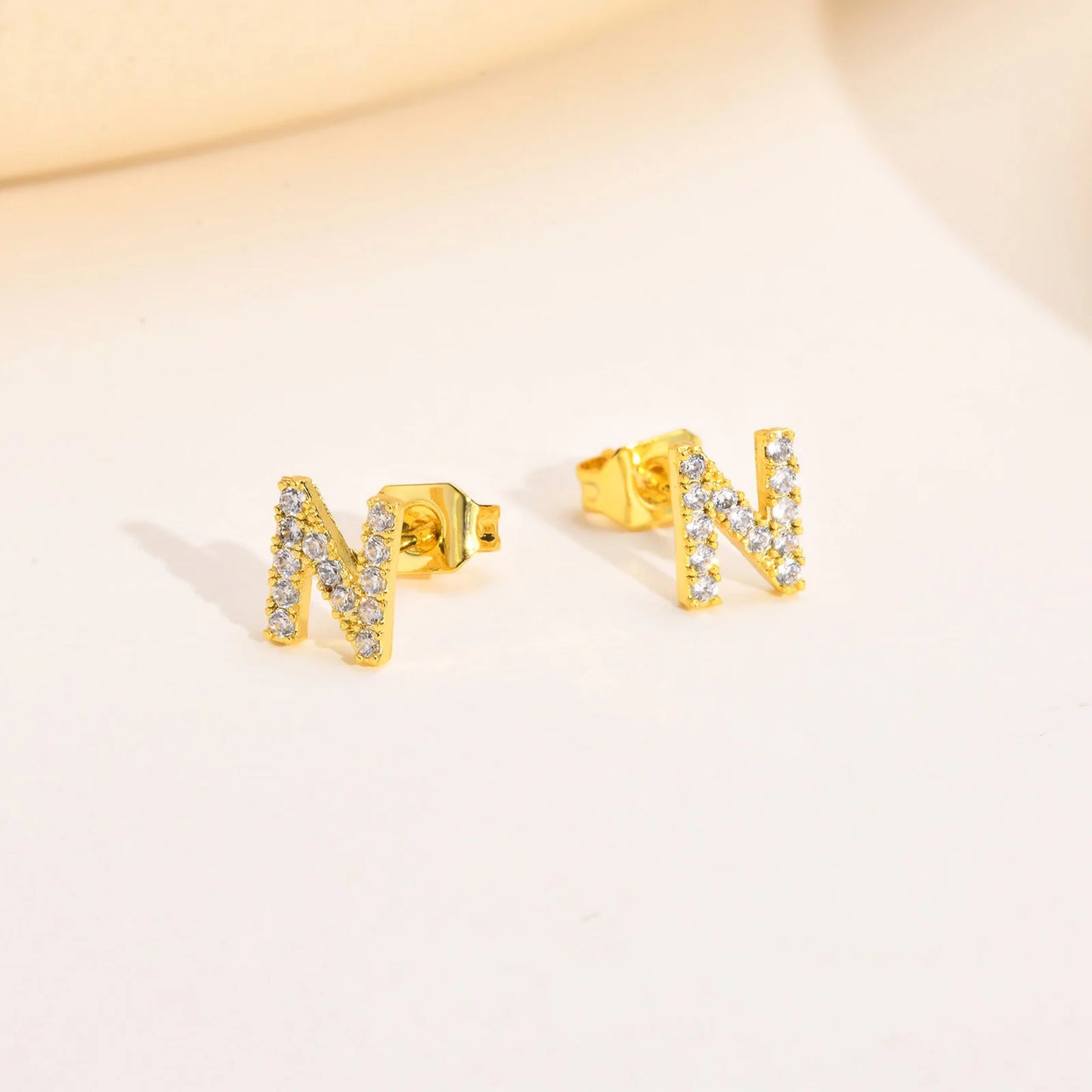 Delicate Bling 26 A-Z Initial Letter Stud Earrings for Women Girls