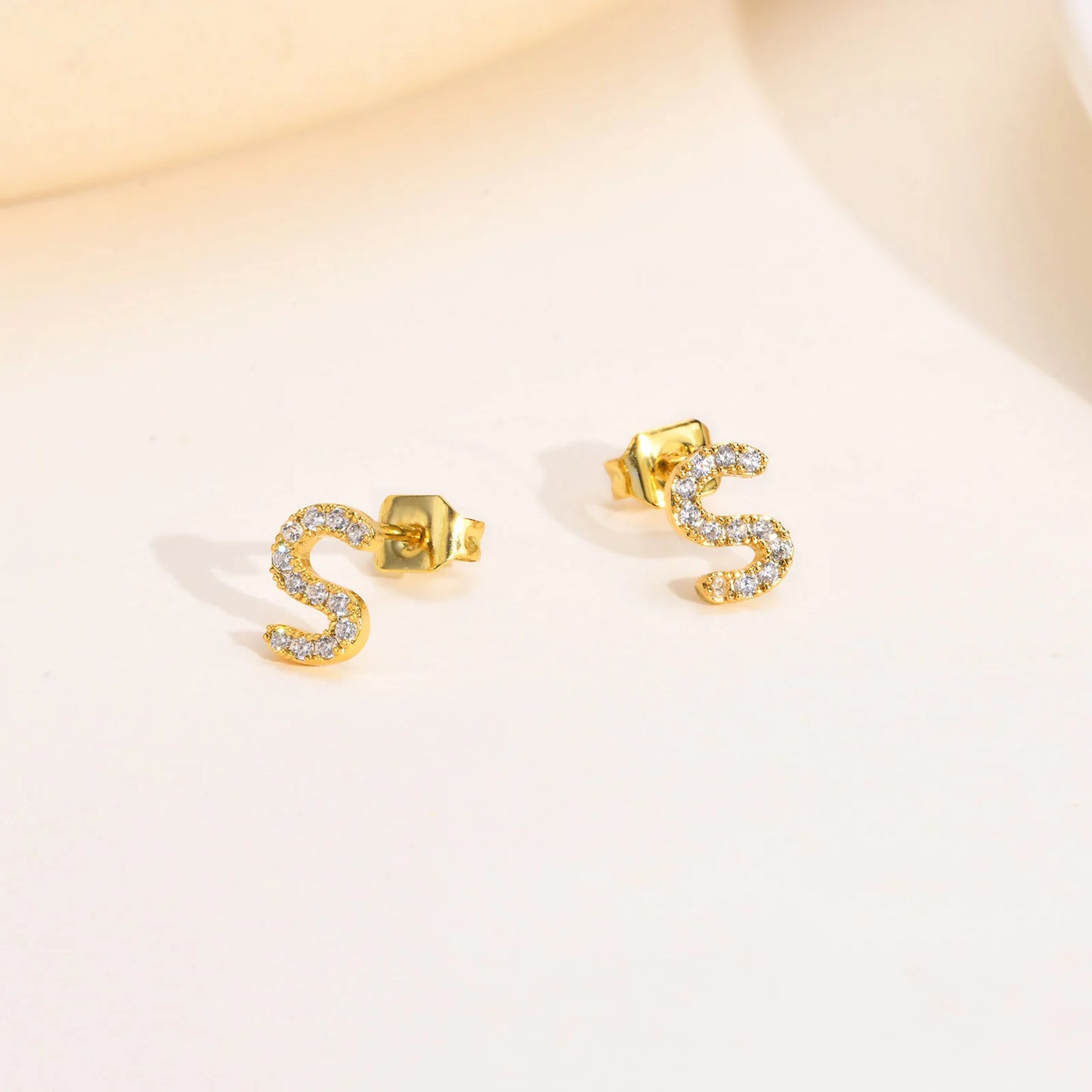 Delicate Bling 26 A-Z Initial Letter Stud Earrings for Women Girls