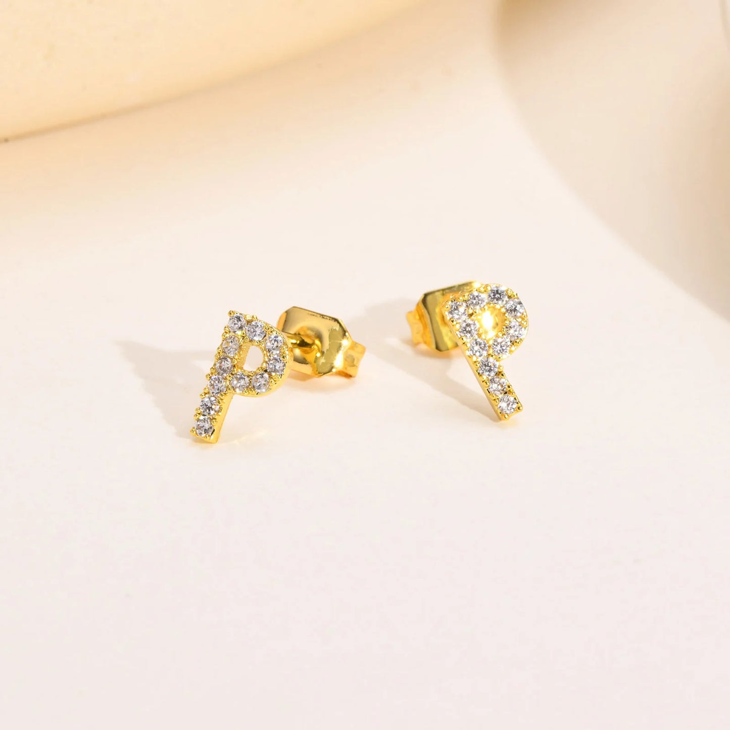 Delicate Bling 26 A-Z Initial Letter Stud Earrings for Women Girls