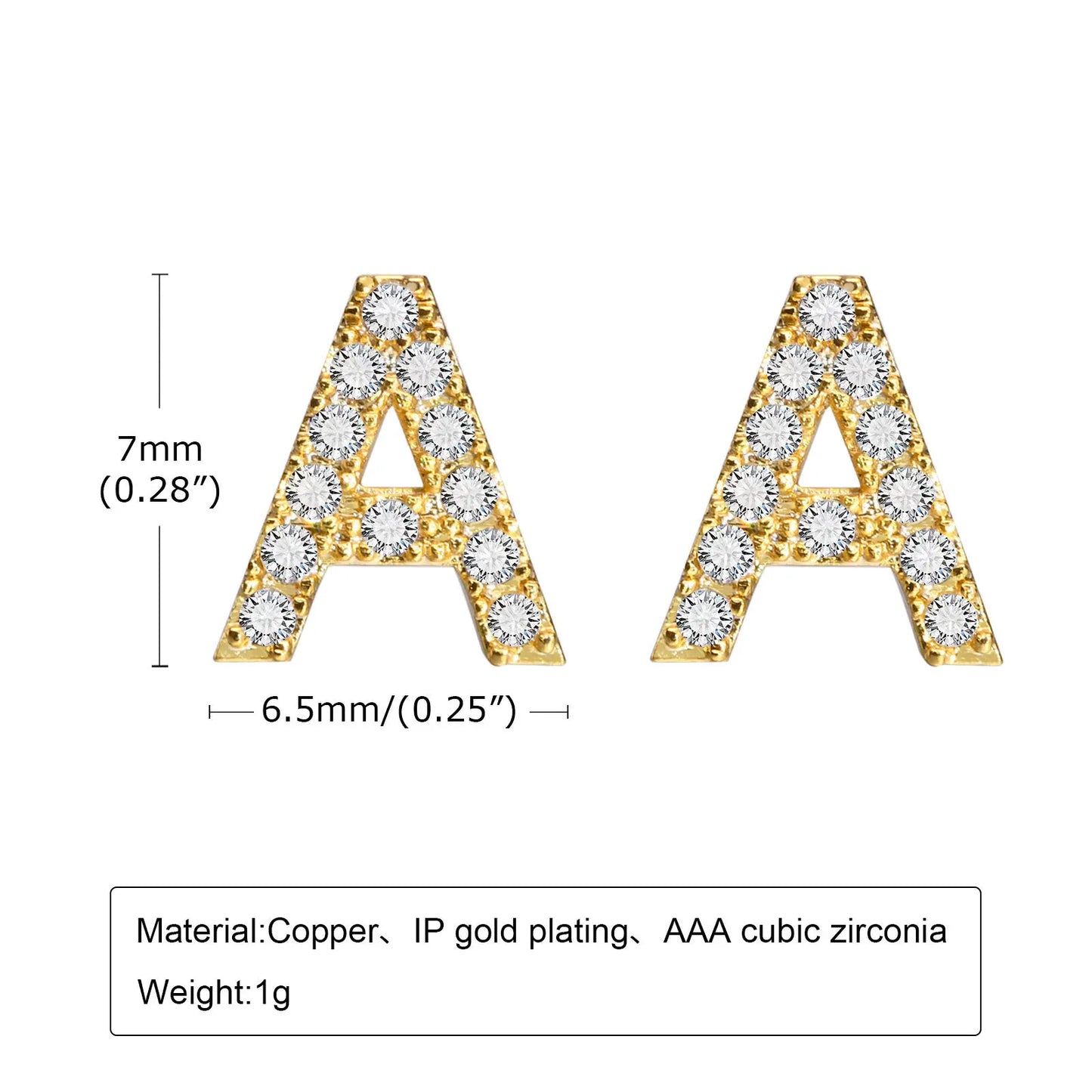 Delicate Bling 26 A-Z Initial Letter Stud Earrings for Women Girls