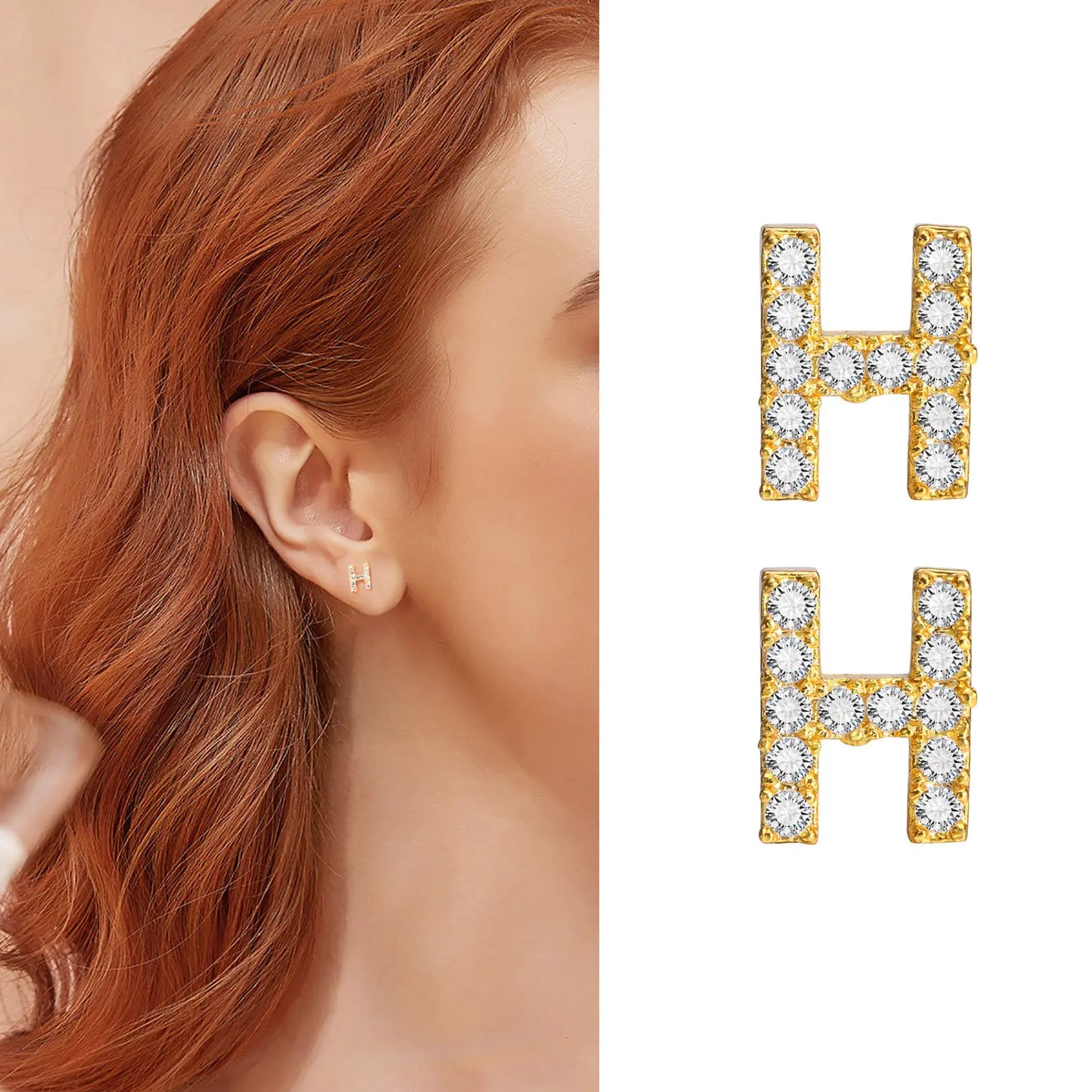 Delicate Bling 26 A-Z Initial Letter Stud Earrings for Women Girls