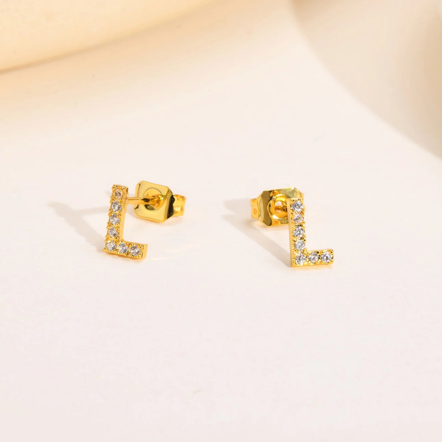 Delicate Bling 26 A-Z Initial Letter Stud Earrings for Women Girls