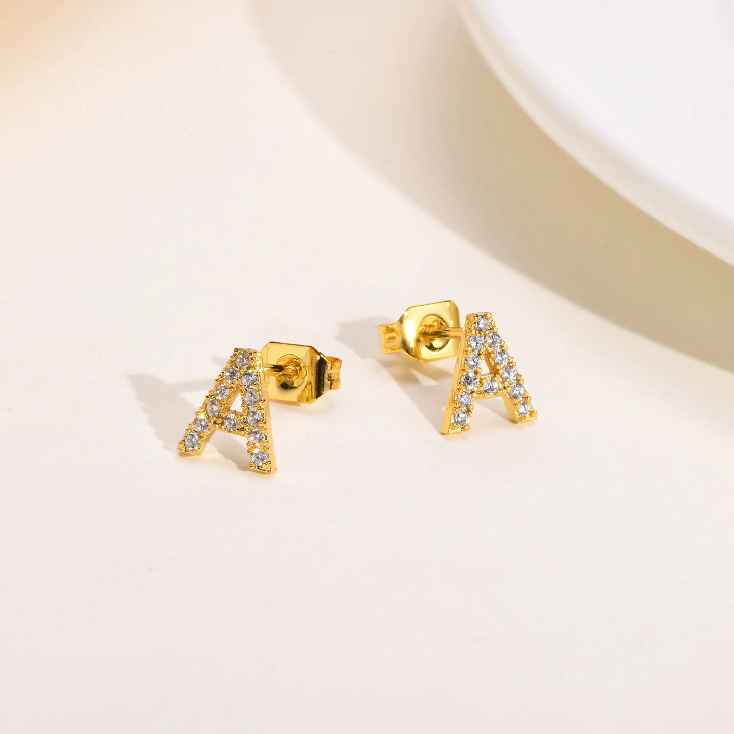 Delicate Bling 26 A-Z Initial Letter Stud Earrings for Women Girls