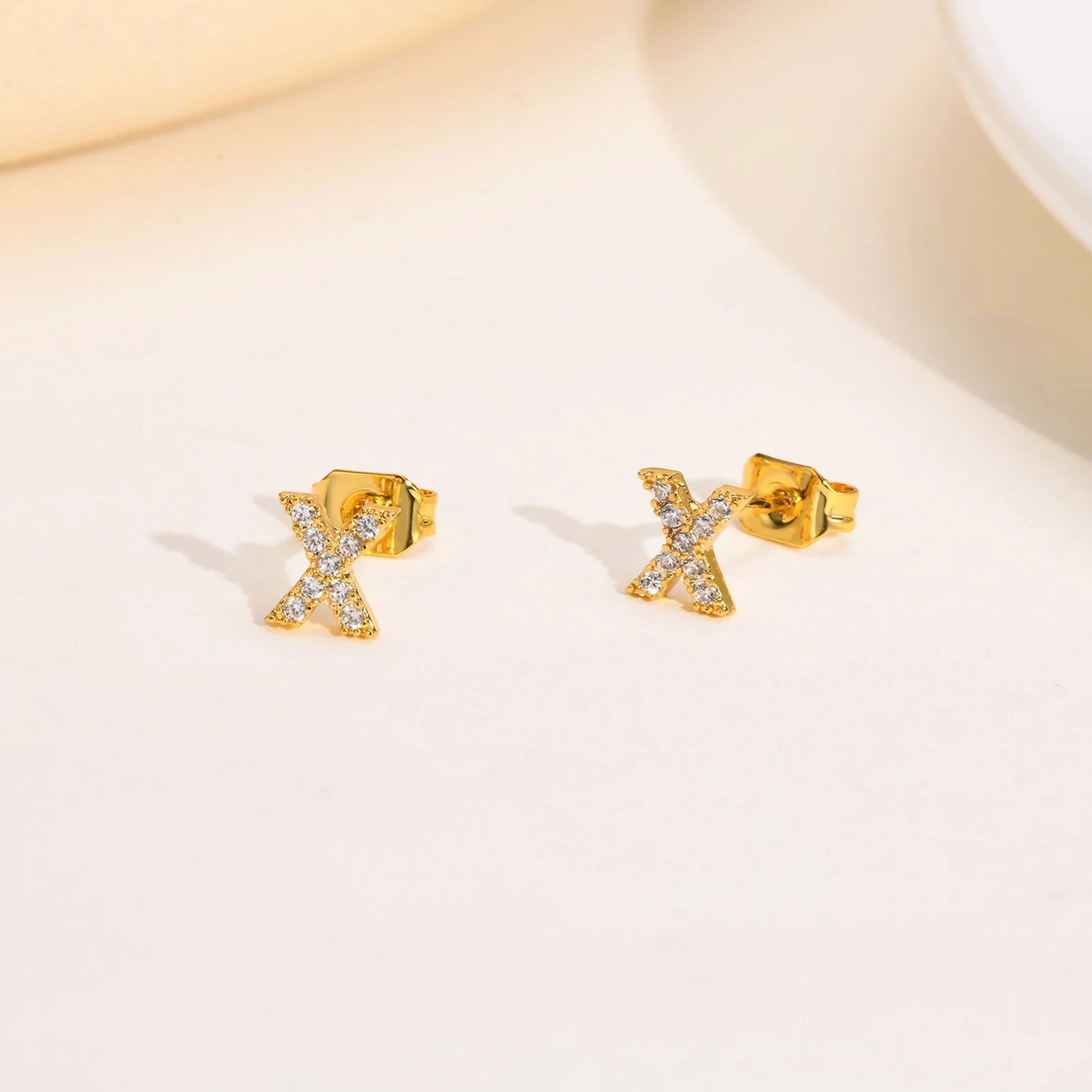 Delicate Bling 26 A-Z Initial Letter Stud Earrings for Women Girls