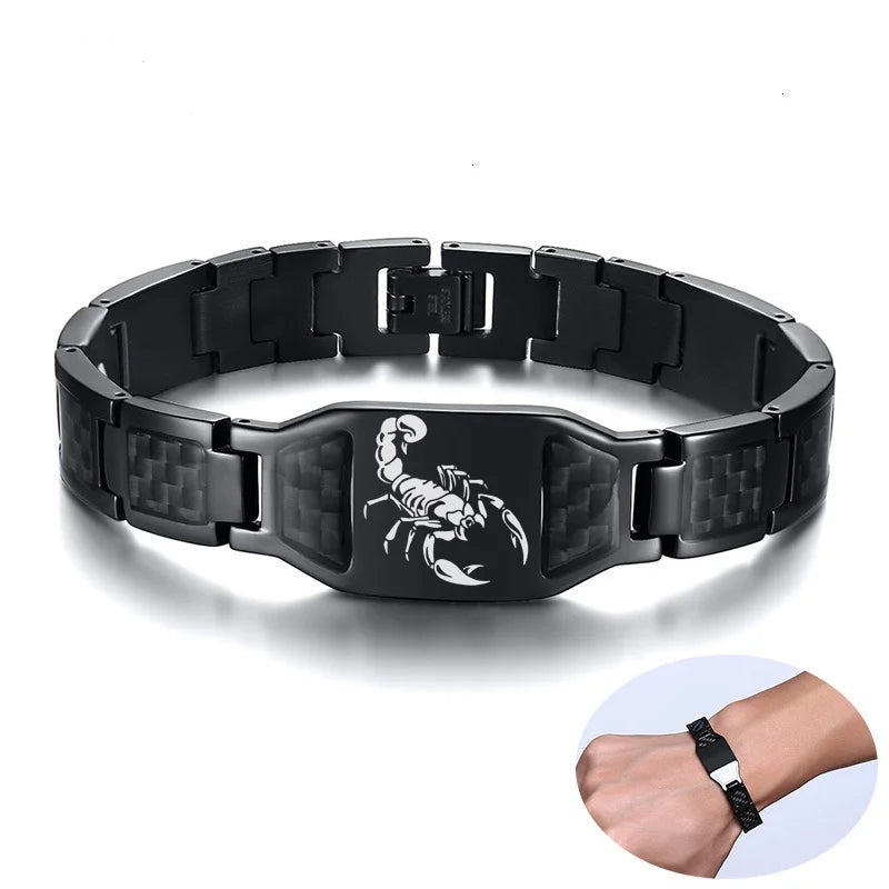 Ahmose Personalize Mens Stylish Scorpion Cross Shield Images  Bracelets with Unique Carbon Fiber Custom Jewelry Gifts for Him