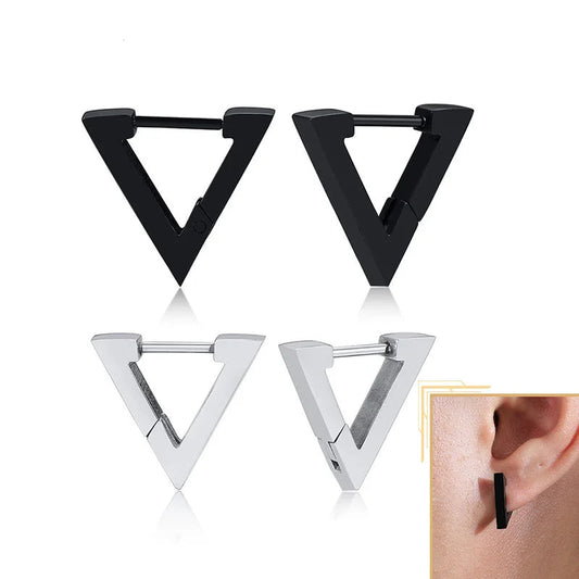 Geometric Triangle Pentagon Hoop Earrings for Men Women